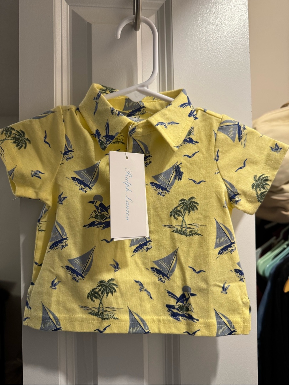 Ralph Lauren Yellow Polo with Navy Sailboat Print - Kids